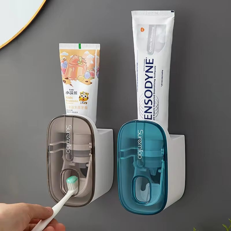 Revolutionary Automatic Wall-Mounted Toothpaste Dispenser with Integrated Toothbrush Holder - Essential Bathroom Accessory