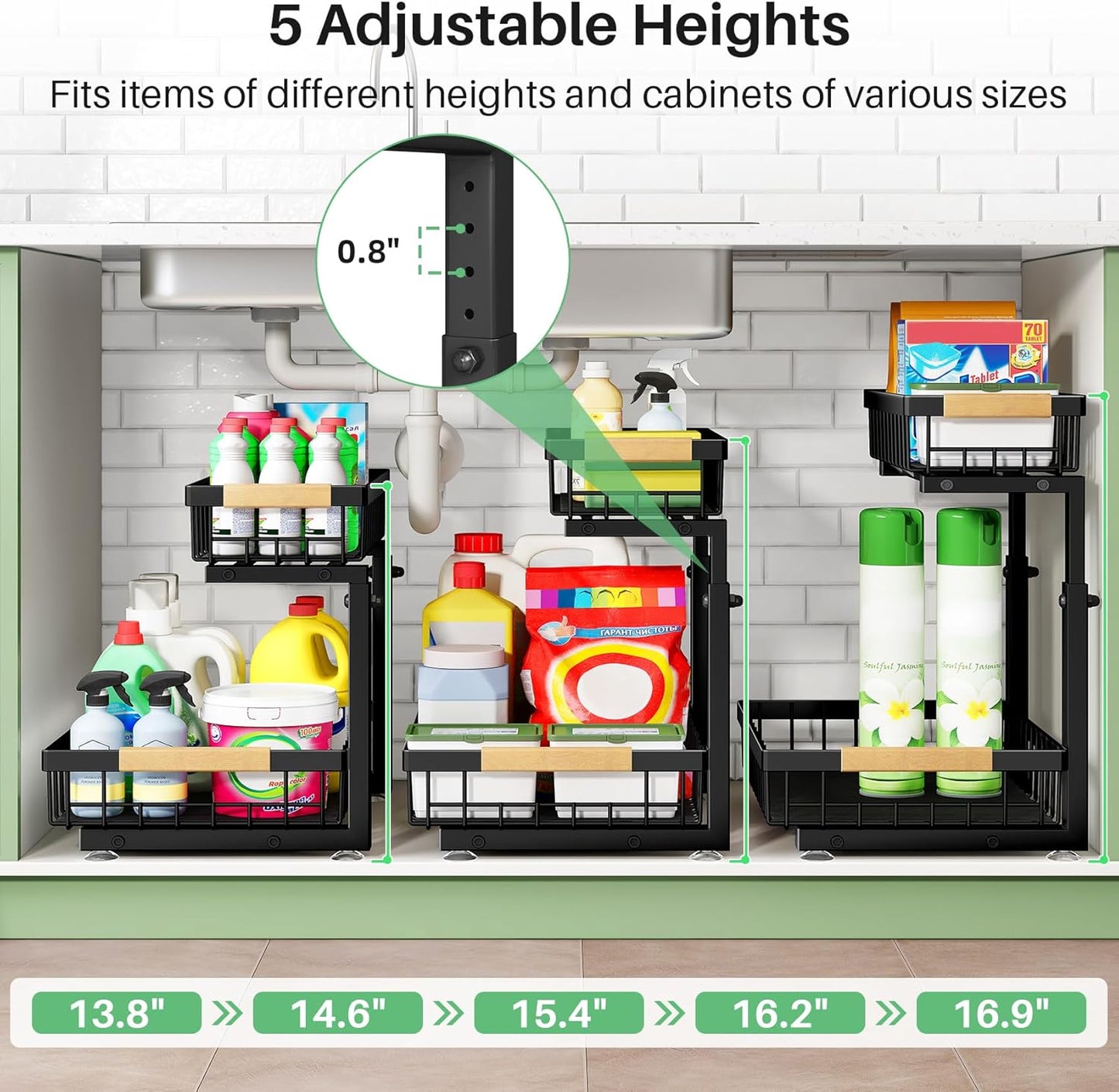 Premium Under Sink Organizer Set - 2 Tier Sliding Storage Solution for Kitchen and Bathroom Cabinets