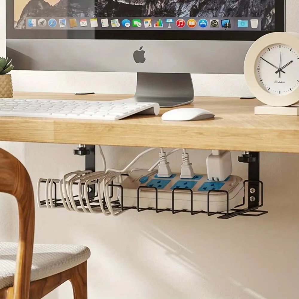 Under-Desk Metal Cable Management Tray - Efficient Storage Solution for Home Office and Kitchen