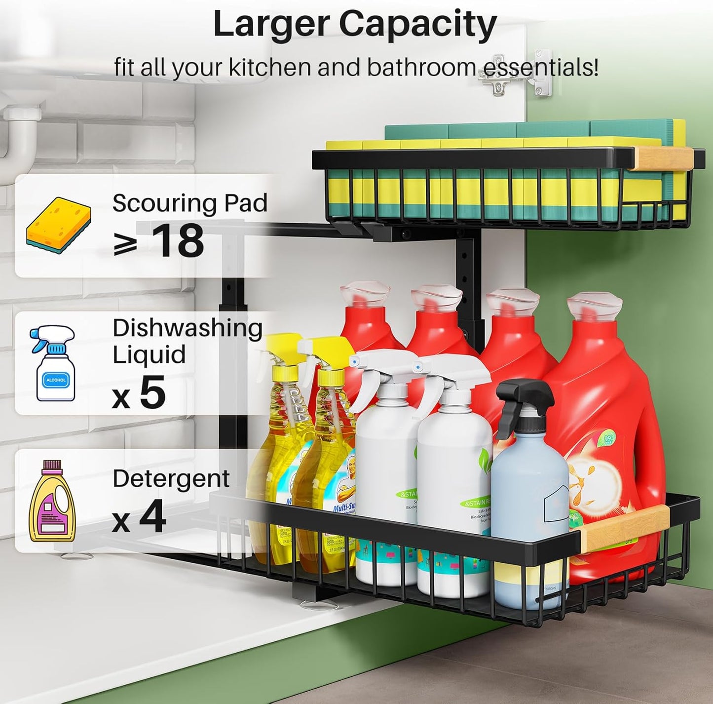 Premium Under Sink Organizer Set - 2 Tier Sliding Storage Solution for Kitchen and Bathroom Cabinets