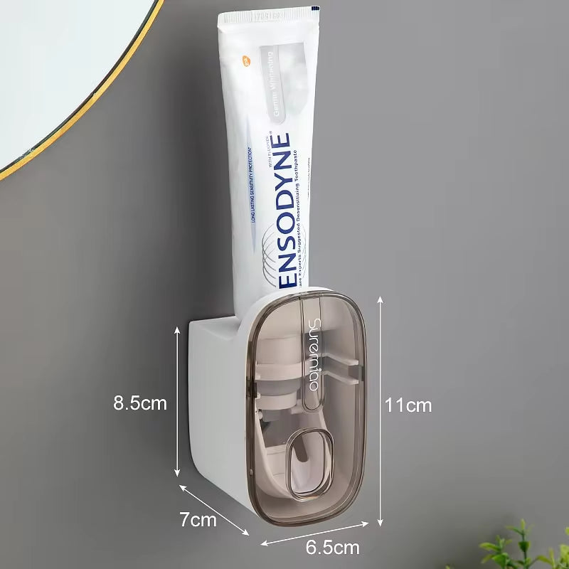 Revolutionary Automatic Wall-Mounted Toothpaste Dispenser with Integrated Toothbrush Holder - Essential Bathroom Accessory