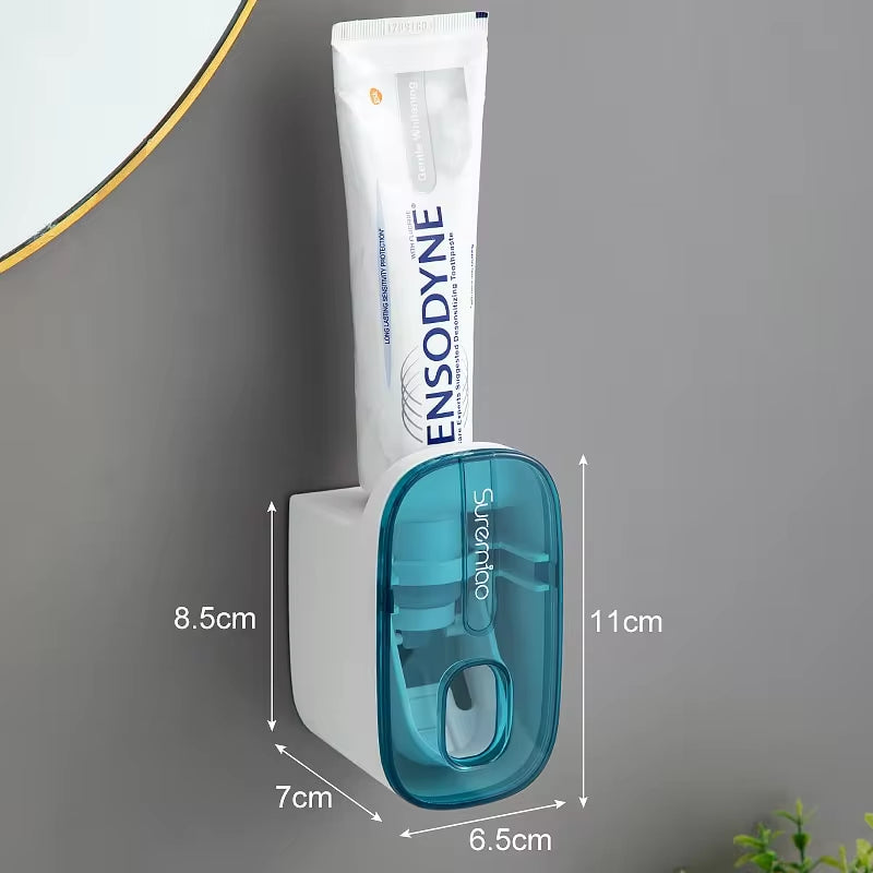 Revolutionary Automatic Wall-Mounted Toothpaste Dispenser with Integrated Toothbrush Holder - Essential Bathroom Accessory