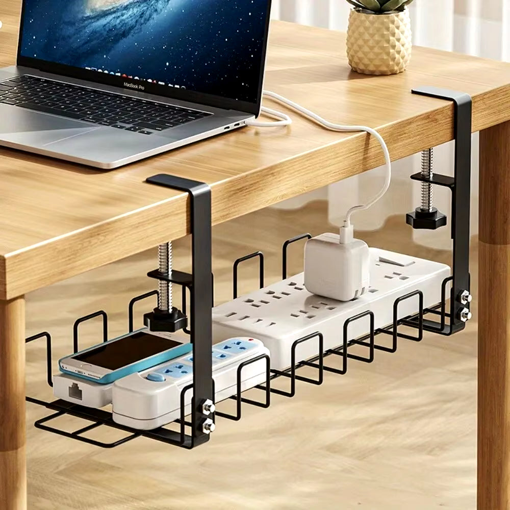 Under-Desk Metal Cable Management Tray - Efficient Storage Solution for Home Office and Kitchen