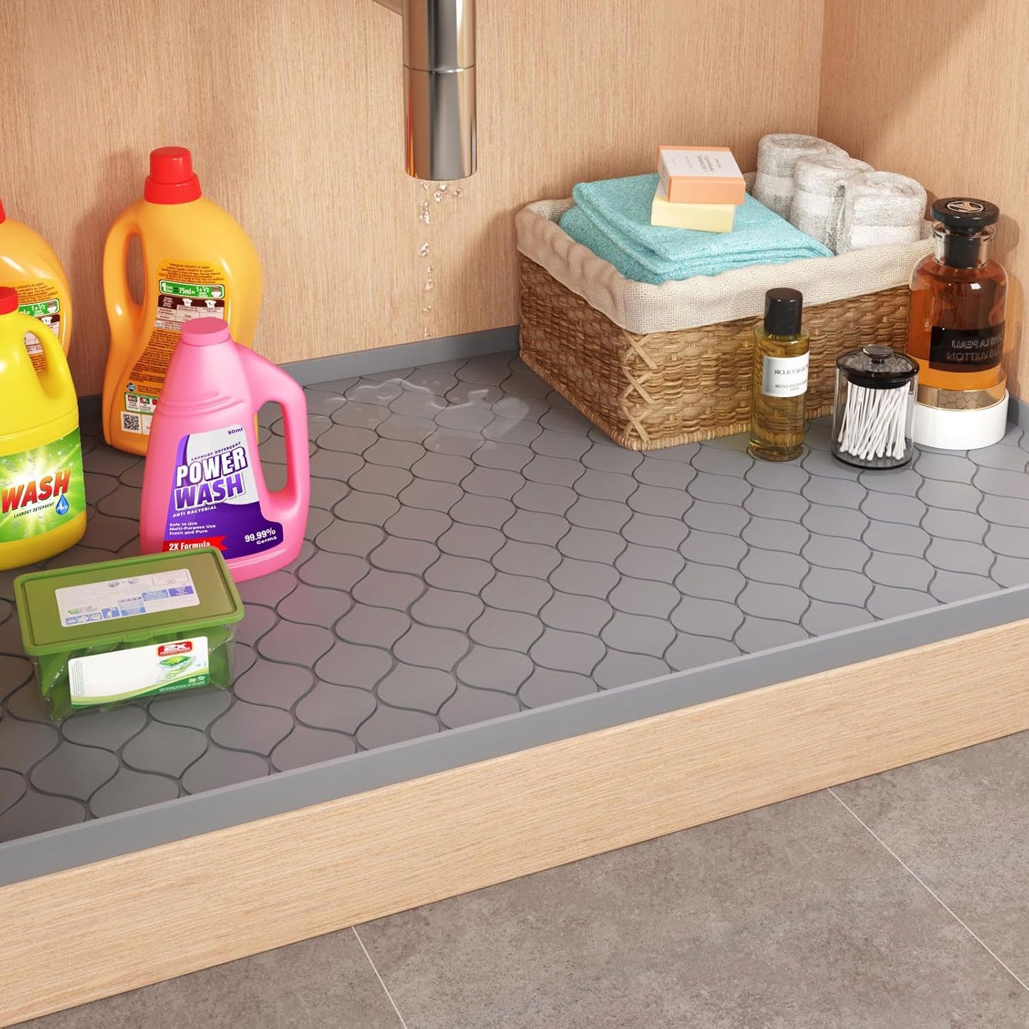 Premium Silicone Under Sink Mat - 34" x 22" | Waterproof Kitchen & Bathroom Protector | Versatile Storage Solution for Cabinets and Shelves