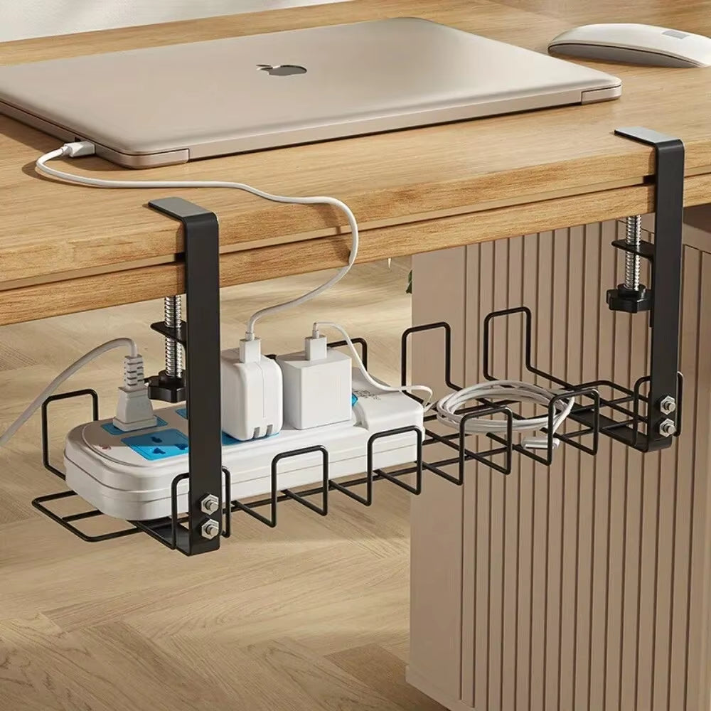 Under-Desk Metal Cable Management Tray - Efficient Storage Solution for Home Office and Kitchen
