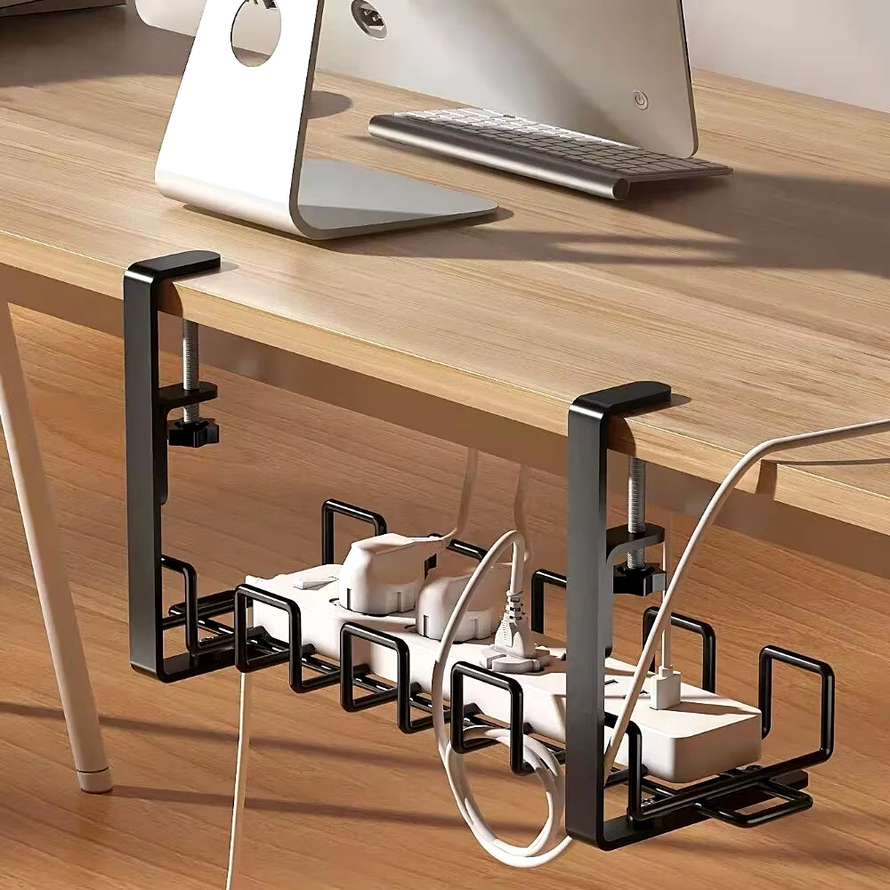 Under-Desk Metal Cable Management Tray - Efficient Storage Solution for Home Office and Kitchen