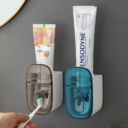 Revolutionary Automatic Wall-Mounted Toothpaste Dispenser with Integrated Toothbrush Holder - Essential Bathroom Accessory