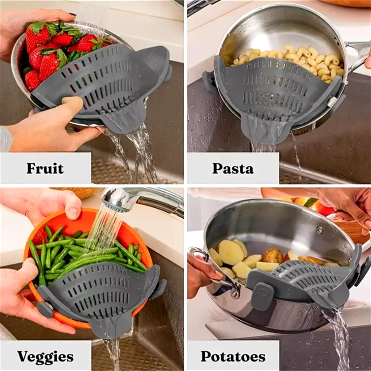 Versatile Adjustable Silicone Clip-On Strainer: The Essential Handheld Drainer for Effortless Cooking