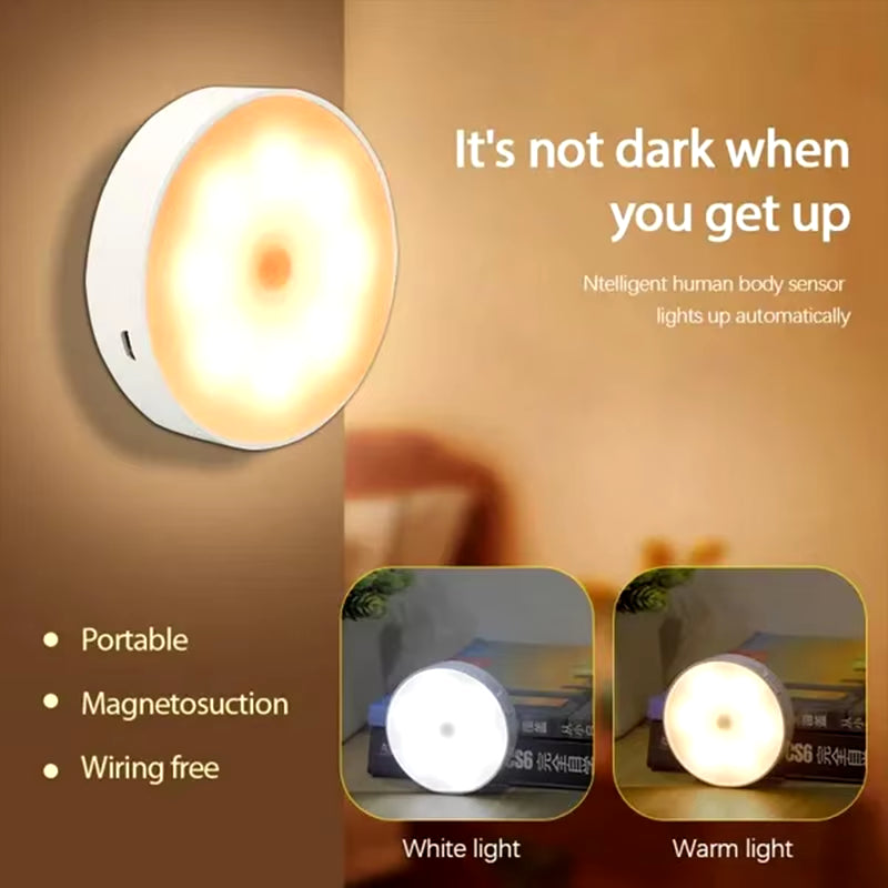 Rechargeable Motion Sensor LED Night Light - Effortless Wireless Illumination for Cabinets, Wardrobes, and Staircases