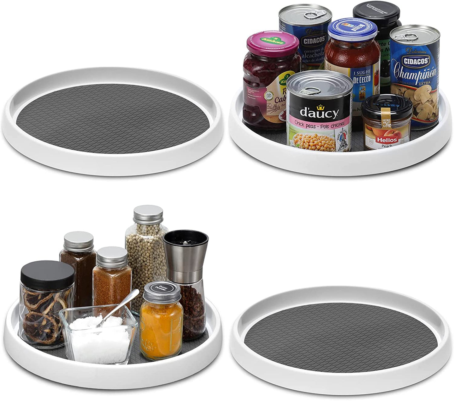 Set of 4 Versatile 10-Inch Non-Skid Lazy Susan Organizers for Efficient Cabinet and Pantry Storage - Ideal Turntable Racks for Kitchen, Fridge, Bathroom Vanity, and Spice Organization
