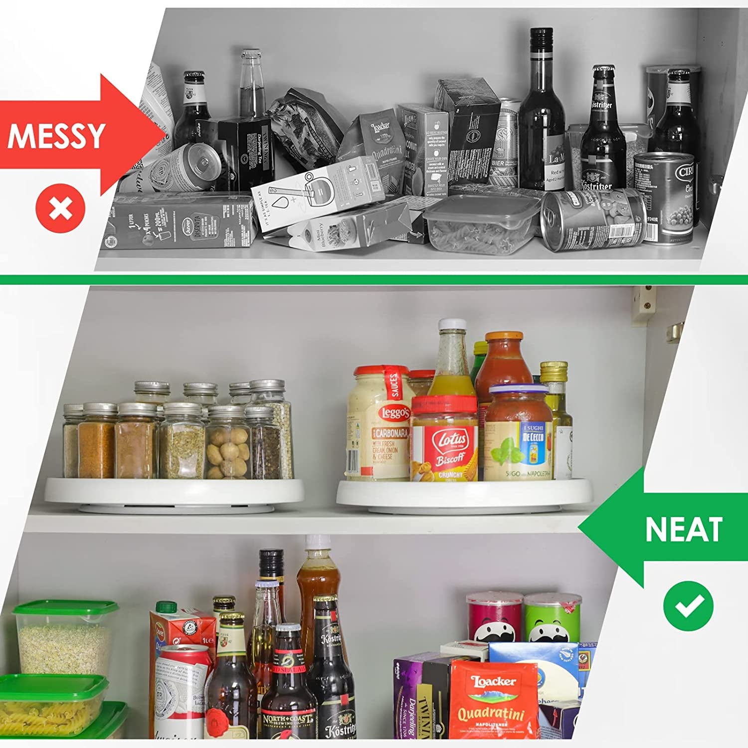 Set of 4 Versatile 10-Inch Non-Skid Lazy Susan Organizers for Efficient Cabinet and Pantry Storage - Ideal Turntable Racks for Kitchen, Fridge, Bathroom Vanity, and Spice Organization