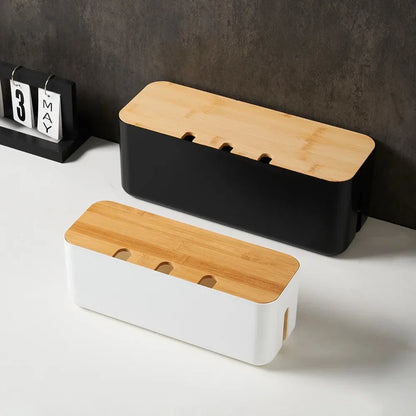 Elegant Bamboo Cable Management Box: Organize and Conceal Wires and Power Strips for a Clutter-Free Workspace