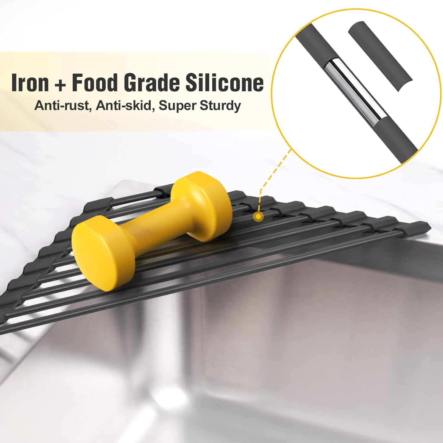 Innovative Small Triangle Roll-Up Dish Drying Rack with Silicone Coating and Durable Stainless Steel Frame for Efficient Over-The-Sink Storage and Organization (Black)