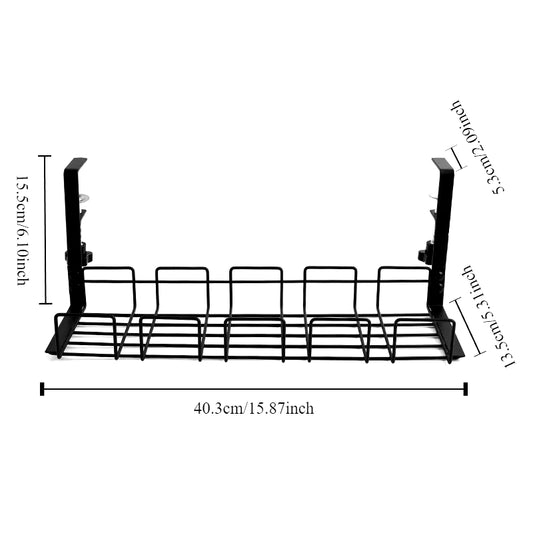 Under-Desk Metal Cable Management Tray - Efficient Storage Solution for Home Office and Kitchen