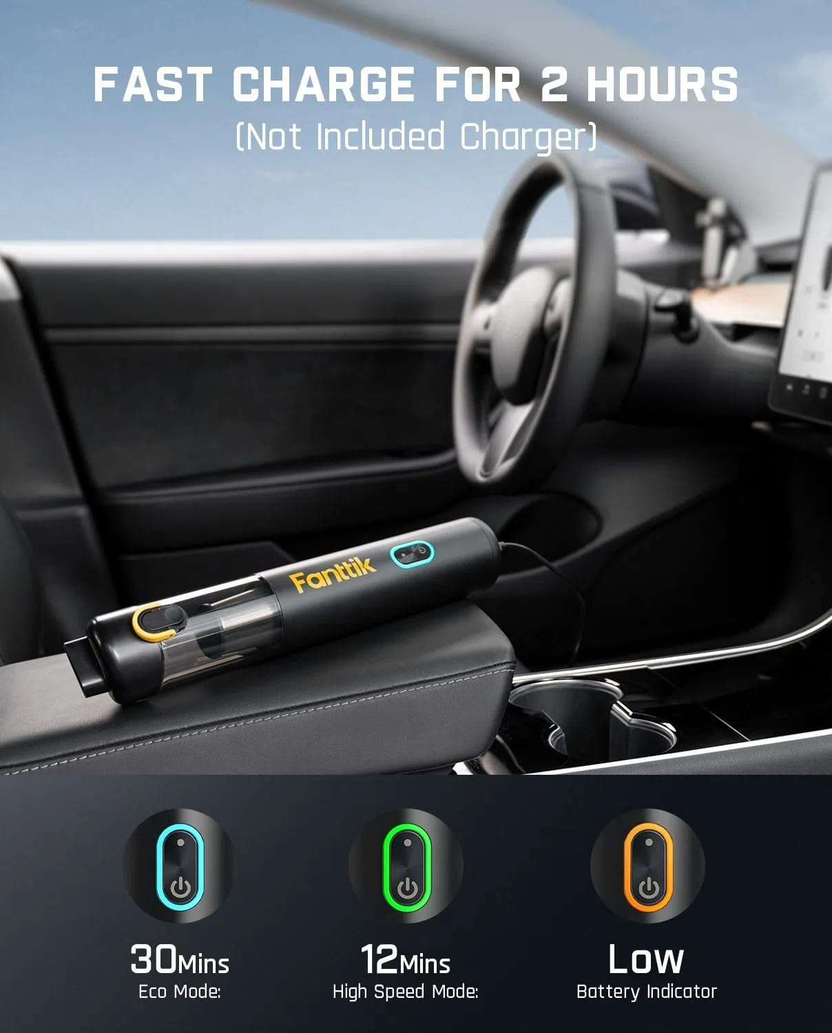 Slim V8 Mate Cordless Car Vacuum - 12000Pa Suction Power with Flexible Hose and Pet Brush, Ideal for Car and Home Cleaning, USB-C Fast Charging, Lightweight Design in Black