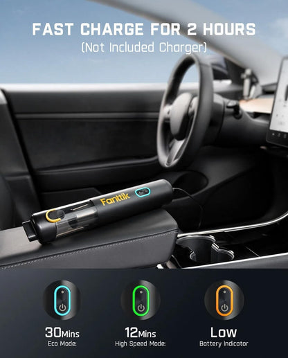 Slim V8 Mate Cordless Car Vacuum - 12000Pa Suction Power with Flexible Hose and Pet Brush, Ideal for Car and Home Cleaning, USB-C Fast Charging, Lightweight Design in Black