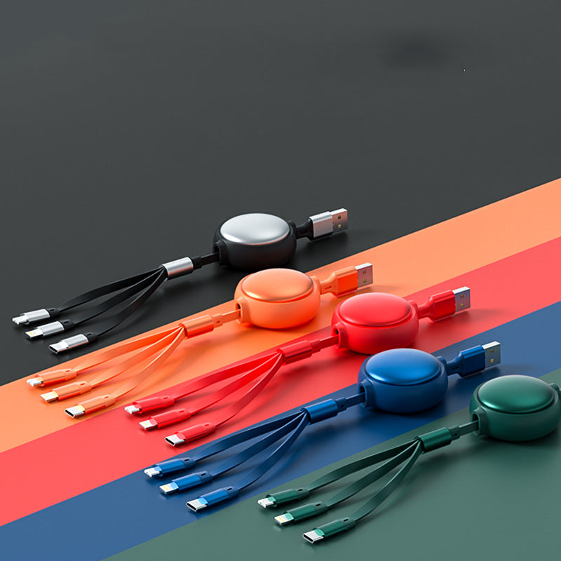 3-in-1 Retractable USB Cable: Micro USB, Type-C & Lightning - 2.4A Fast Charging Solution