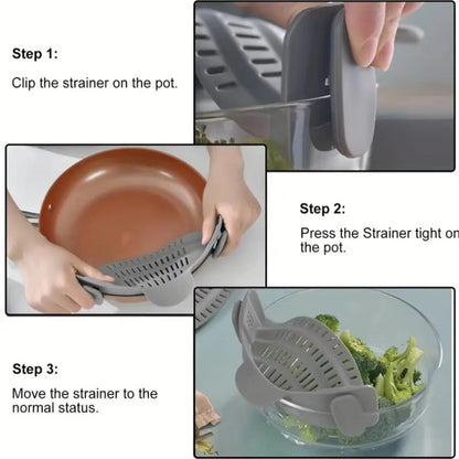 Versatile Adjustable Silicone Clip-On Strainer: The Essential Handheld Drainer for Effortless Cooking