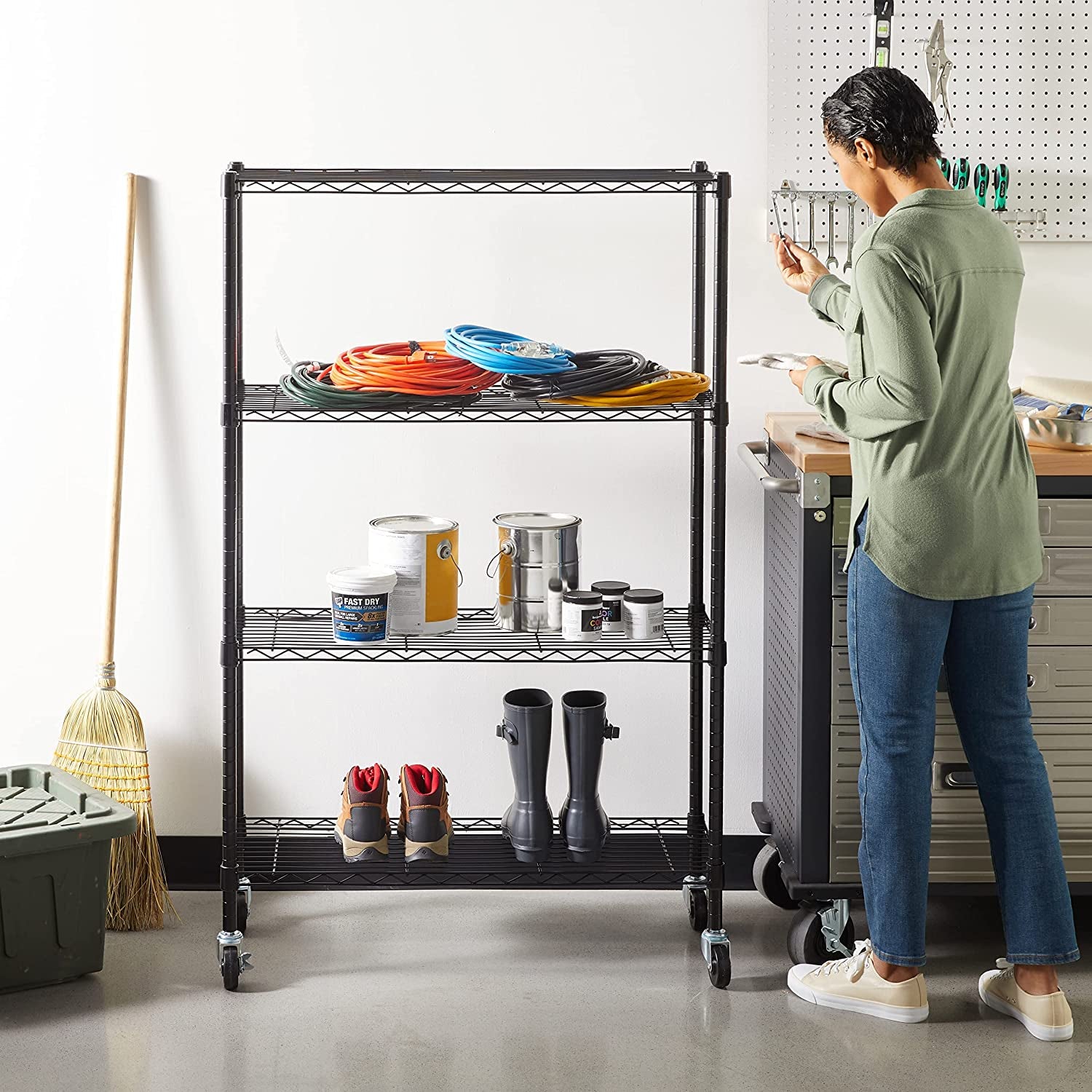 Height Adjustable 4-Shelf Metal Storage Unit with 640 Kg Capacity - Versatile Black Design for Home and Garage
