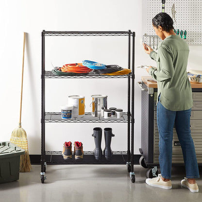 Height Adjustable 4-Shelf Metal Storage Unit with 640 Kg Capacity - Versatile Black Design for Home and Garage