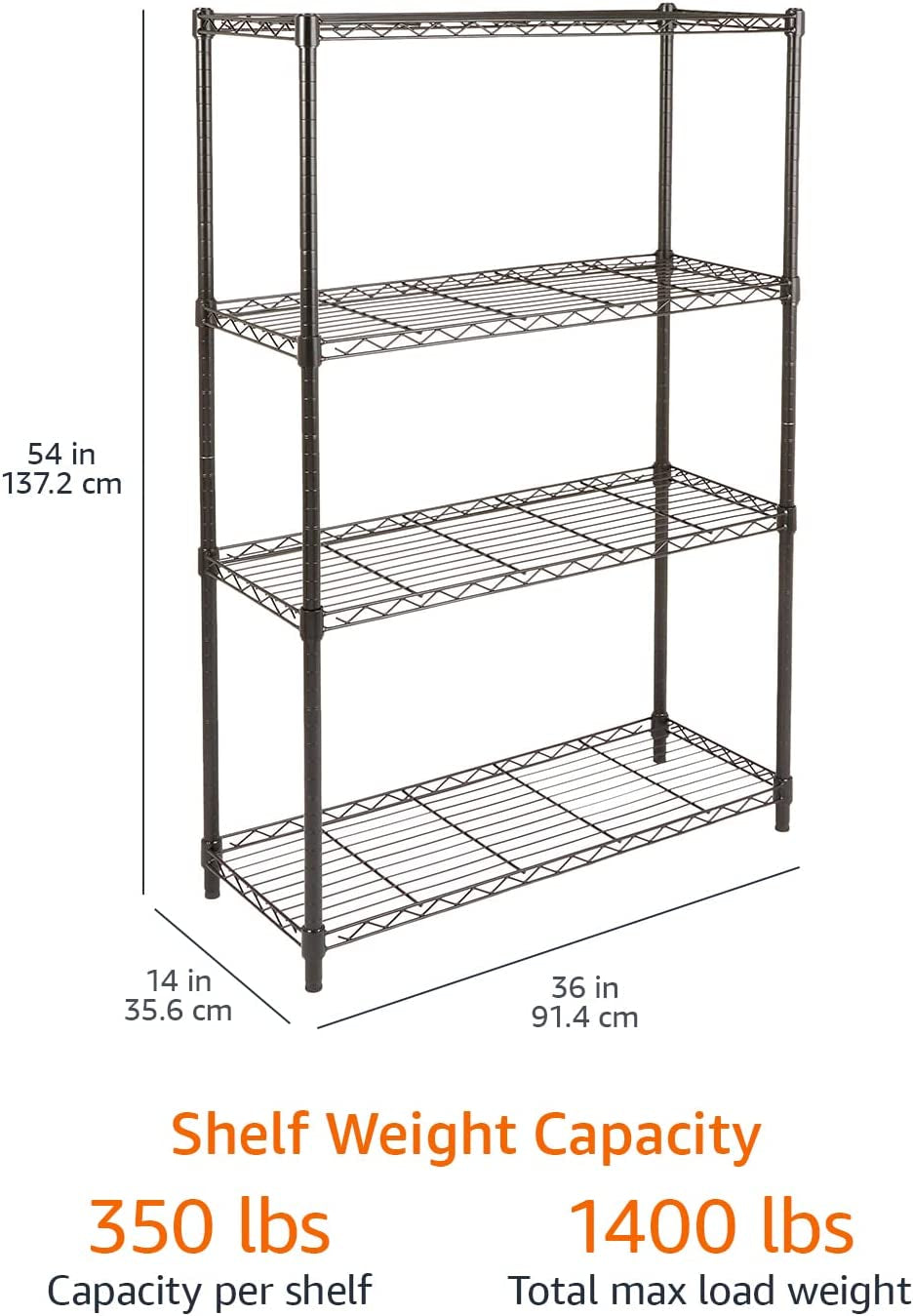 Height Adjustable 4-Shelf Metal Storage Unit with 640 Kg Capacity - Versatile Black Design for Home and Garage
