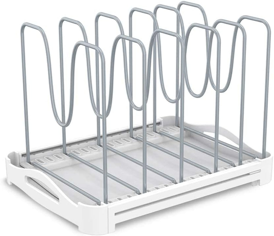 Adjustable Bakeware and Pot Lid Organizer Rack, Suitable for Cookware, Cake Molds, Cutting Boards, and Mats, Model GS02SS, Dimensions: 7.7'' Deep x 12.6'' to 21.5'' Wide