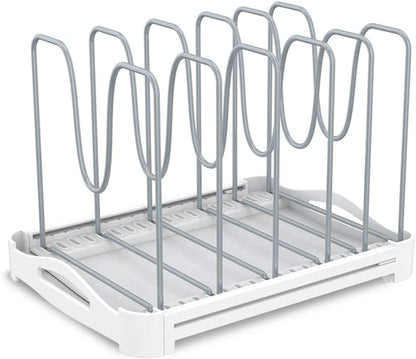 Adjustable Bakeware and Pot Lid Organizer Rack, Suitable for Cookware, Cake Molds, Cutting Boards, and Mats, Model GS02SS, Dimensions: 7.7'' Deep x 12.6'' to 21.5'' Wide