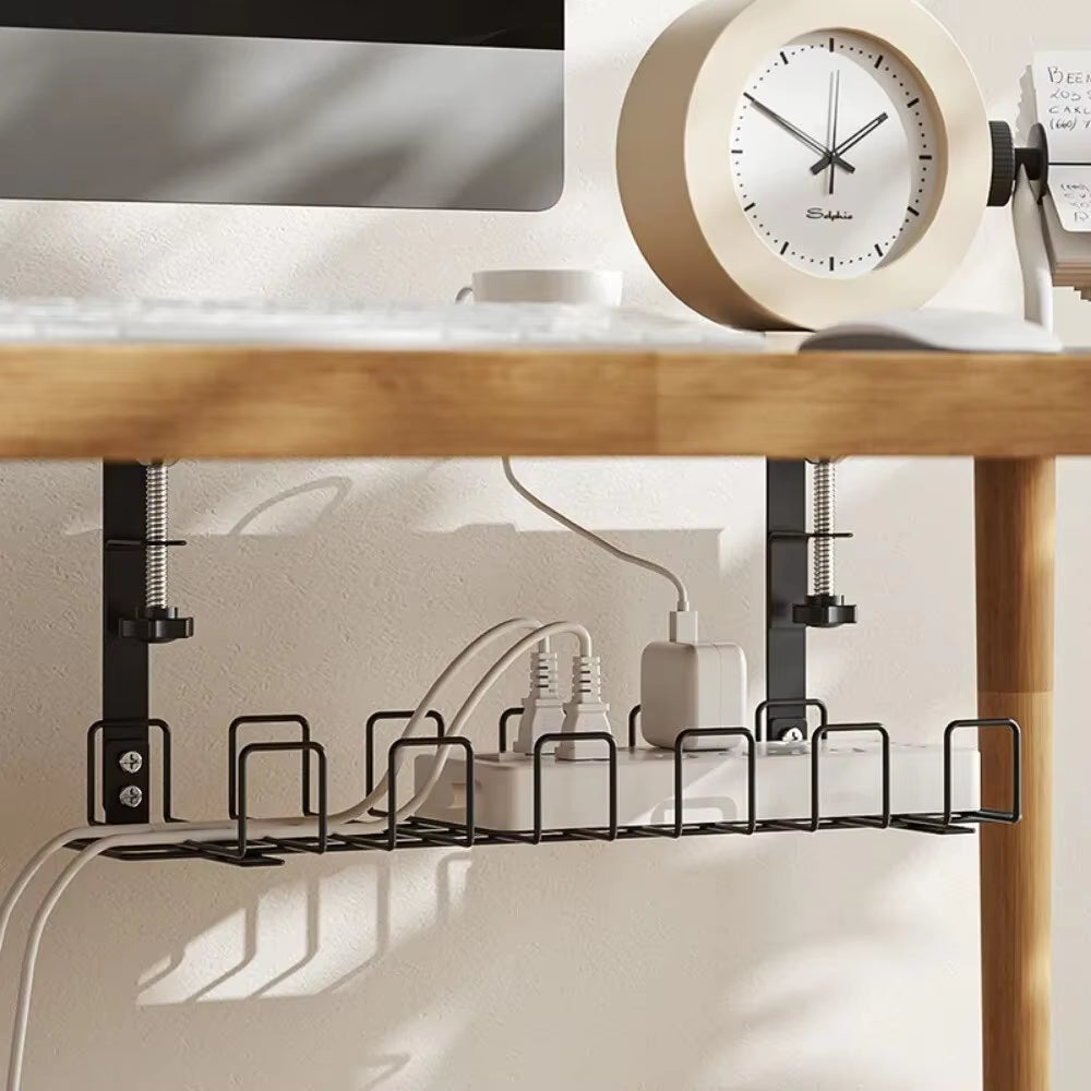 Under-Desk Metal Cable Management Tray - Efficient Storage Solution for Home Office and Kitchen