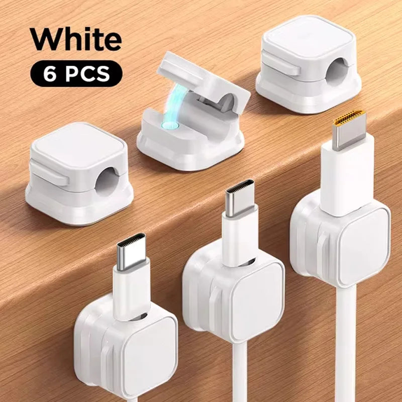6-Piece Set of Adjustable Magnetic Cable Clips - Innovative Desk Cable Organizer for Efficient Cable Management