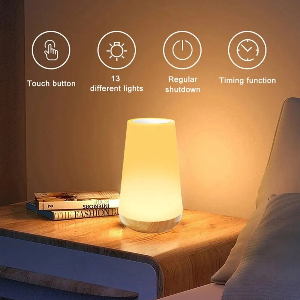 RGB Touch Control Table Lamp with Remote - 13 Color Changing Dimmable USB Rechargeable Night Light for Modern Living