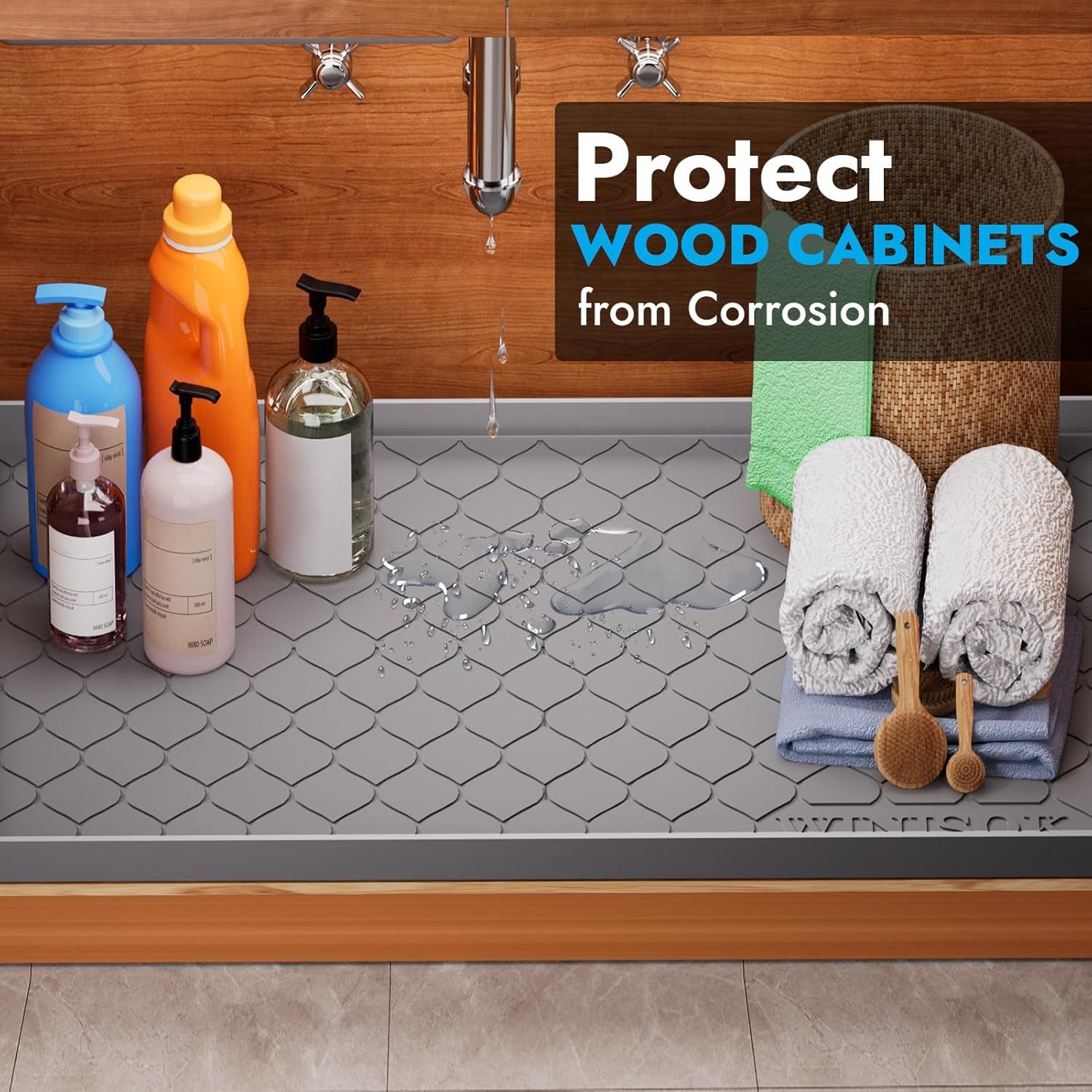 Premium Silicone Under Sink Mat - 34" x 22" | Waterproof Kitchen & Bathroom Protector | Versatile Storage Solution for Cabinets and Shelves