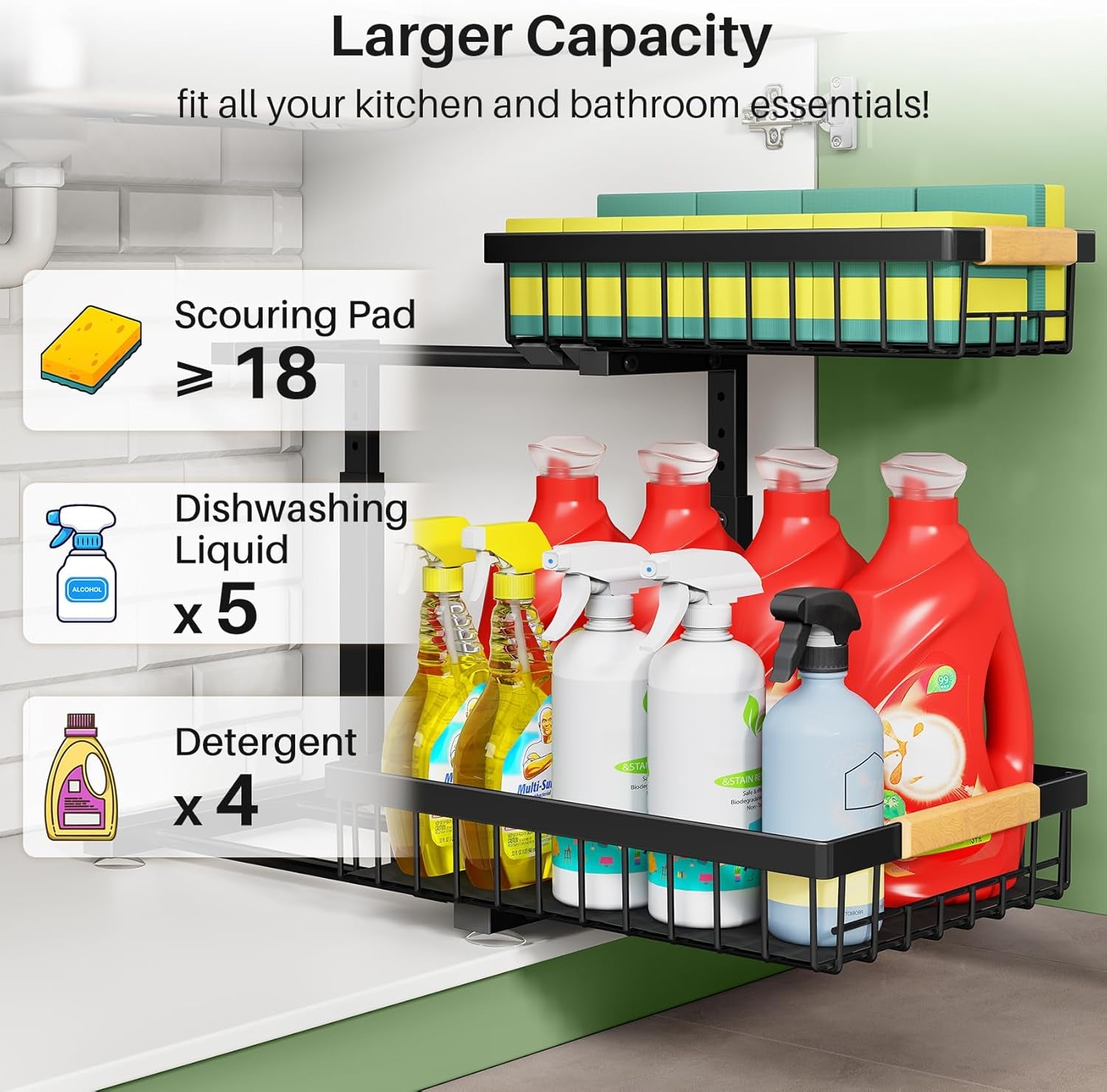 Premium Under Sink Organizer Set - 2 Tier Sliding Storage Solution for Kitchen and Bathroom Cabinets