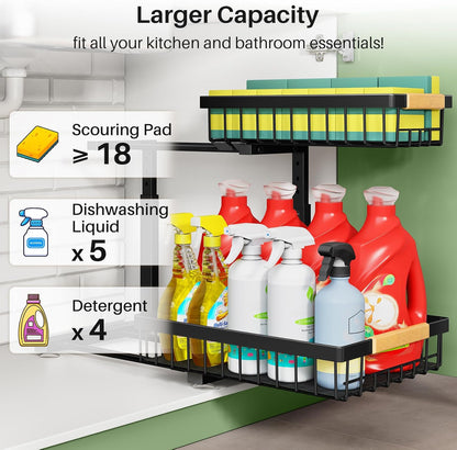 Premium Under Sink Organizer Set - 2 Tier Sliding Storage Solution for Kitchen and Bathroom Cabinets