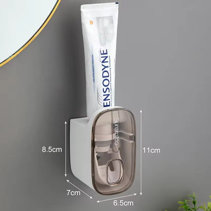 Revolutionary Automatic Wall-Mounted Toothpaste Dispenser with Integrated Toothbrush Holder - Essential Bathroom Accessory