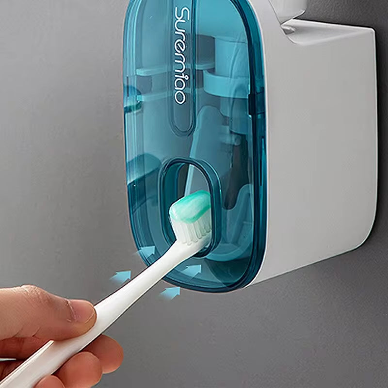 Revolutionary Automatic Wall-Mounted Toothpaste Dispenser with Integrated Toothbrush Holder - Essential Bathroom Accessory