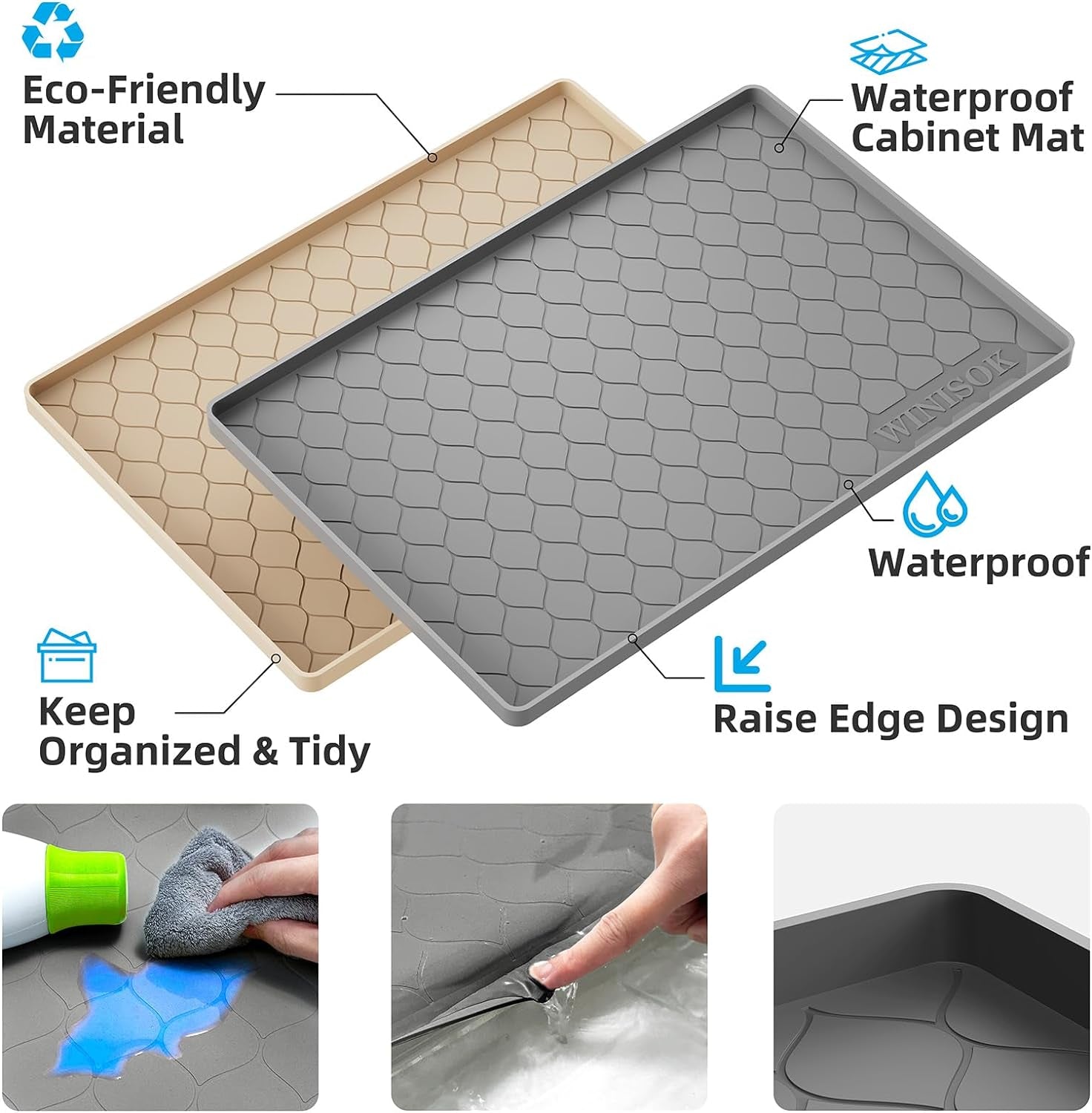 Premium Silicone Under Sink Mat - 34" x 22" | Waterproof Kitchen & Bathroom Protector | Versatile Storage Solution for Cabinets and Shelves