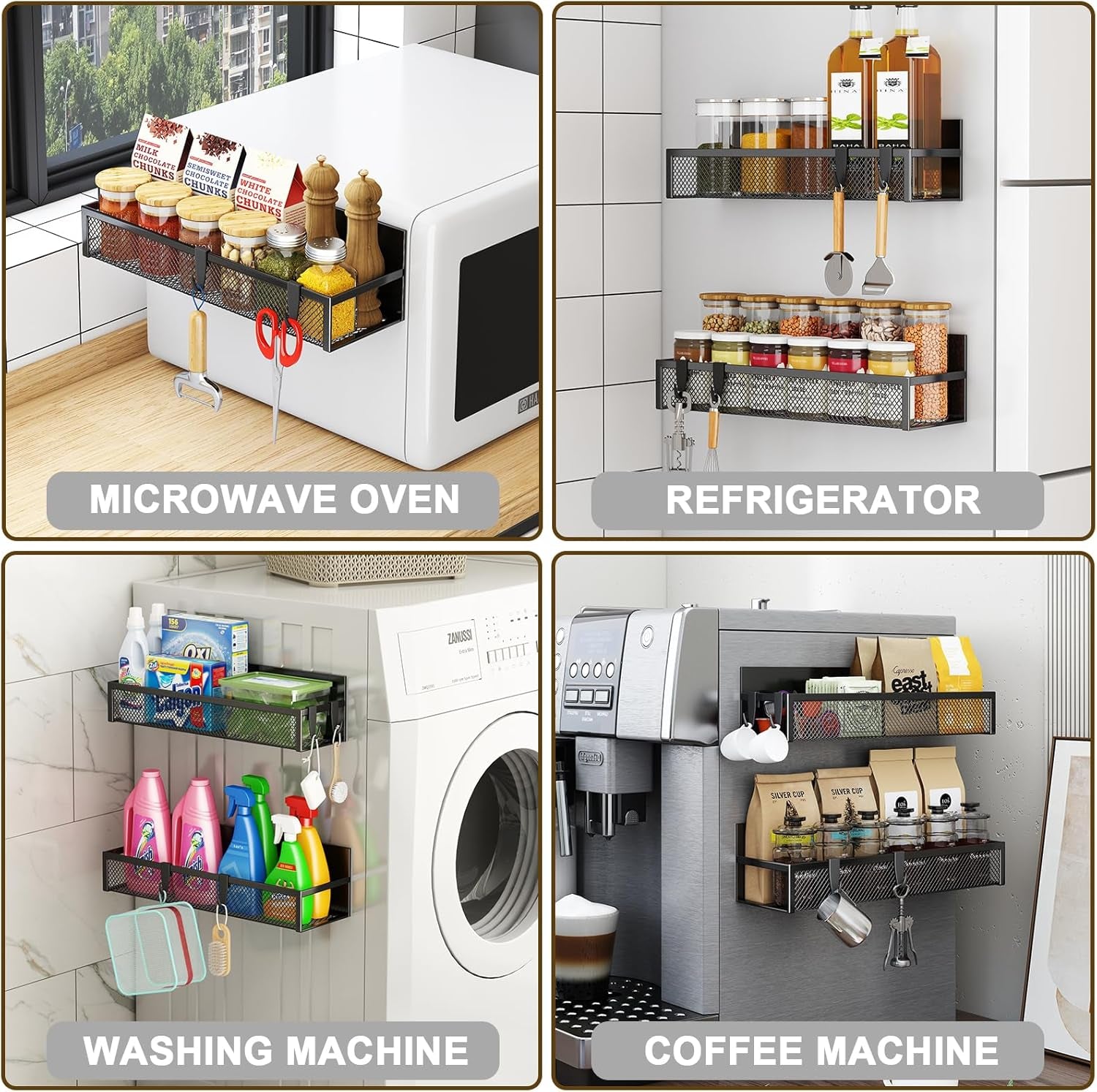 Magnetic Spice Rack Set - 2 Pack with Moveable Hooks for Efficient Kitchen Organization and Storage