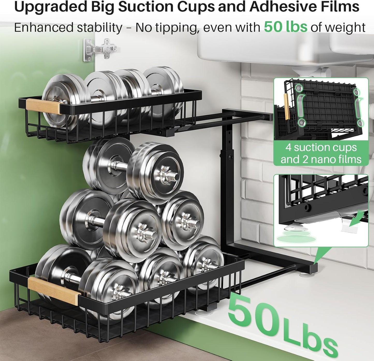 Premium Under Sink Organizer Set - 2 Tier Sliding Storage Solution for Kitchen and Bathroom Cabinets