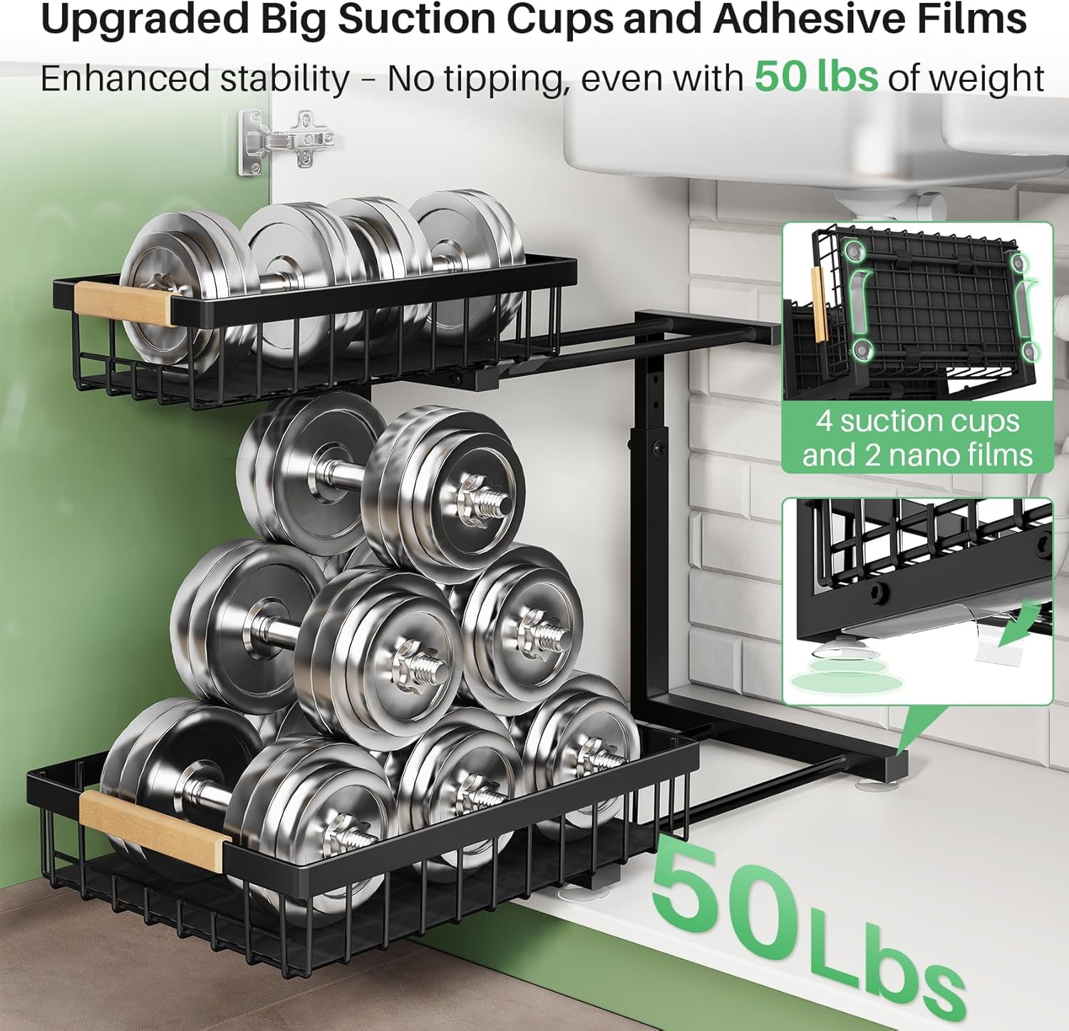 Premium Under Sink Organizer Set - 2 Tier Sliding Storage Solution for Kitchen and Bathroom Cabinets