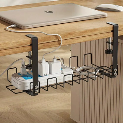Under-Desk Metal Cable Management Tray - Efficient Storage Solution for Home Office and Kitchen