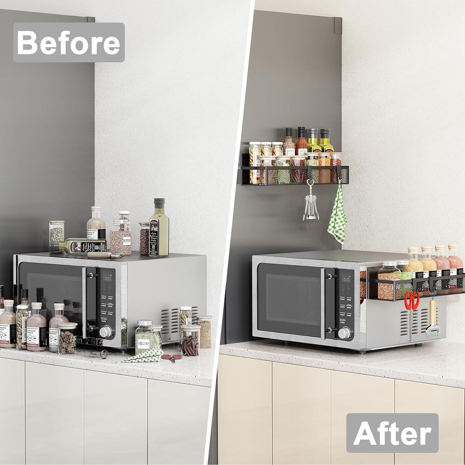 Magnetic Spice Rack Set - 2 Pack with Moveable Hooks for Efficient Kitchen Organization and Storage