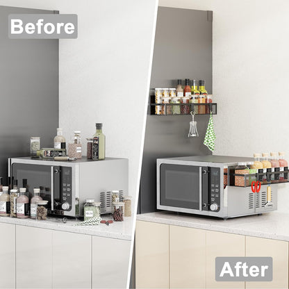Magnetic Spice Rack Set - 2 Pack with Moveable Hooks for Efficient Kitchen Organization and Storage