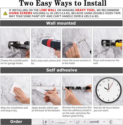 Premium Heavy-Duty Stainless Steel Wall-Mounted Broom Holder with 5 Holders and 4 Hooks for Efficient Mop and Brush Storage