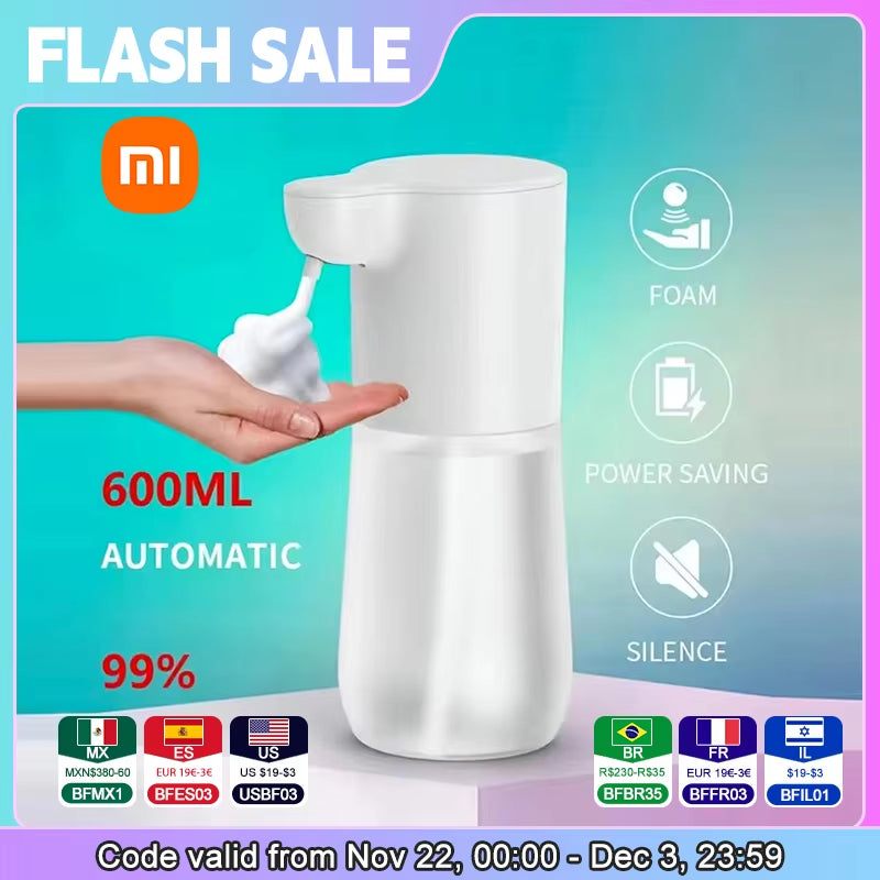 Xiaomi Automatic Induction Foam Soap Dispenser - USB Rechargeable Touchless Hand Wash System for Kitchen and Bathroom with 2000mAh Battery