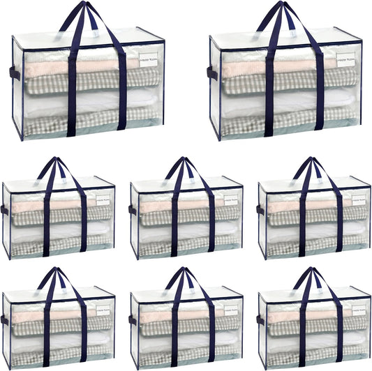Extra Large Heavy-Duty Moving Storage Bags - 8 Pack with Zippers, Water-Resistant Organizers Featuring Tag Pocket for Efficient Labeling and Storage Solutions