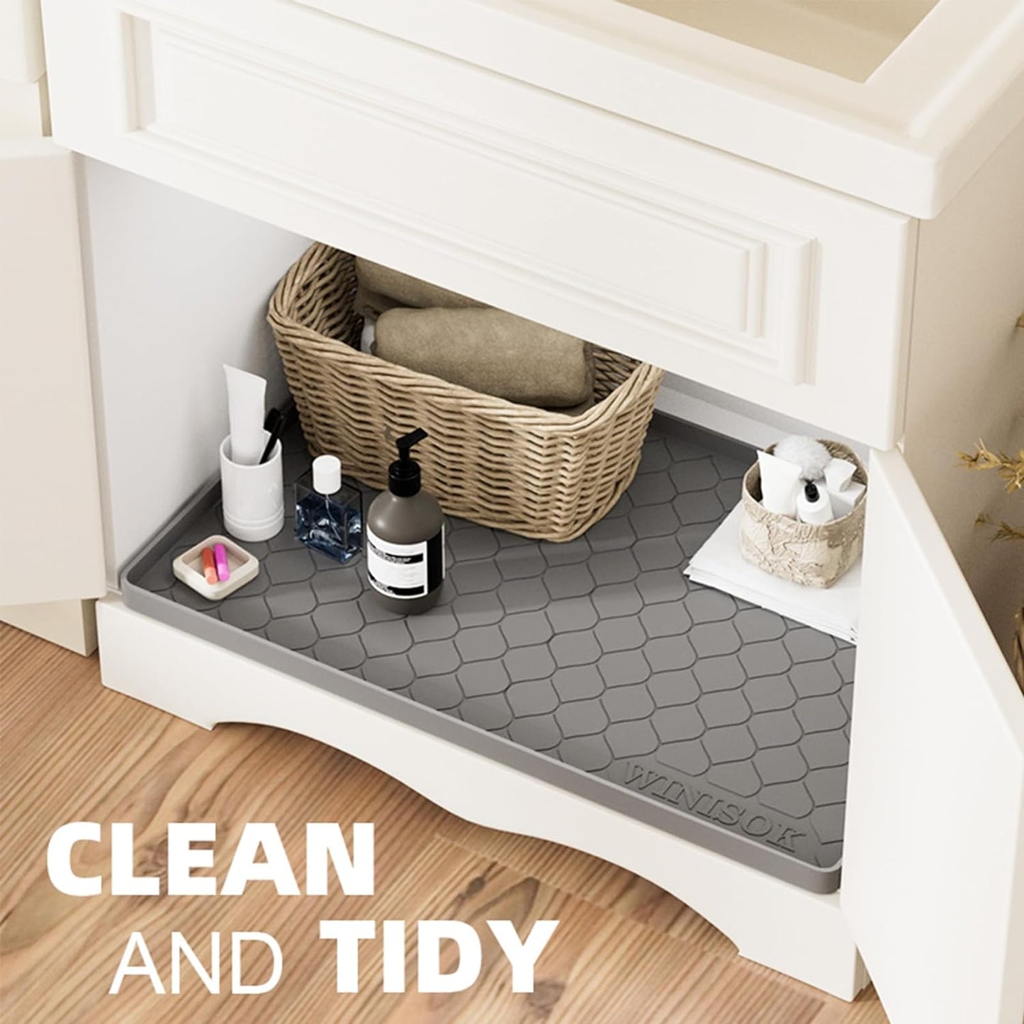 Premium Silicone Under Sink Mat - 34" x 22" | Waterproof Kitchen & Bathroom Protector | Versatile Storage Solution for Cabinets and Shelves