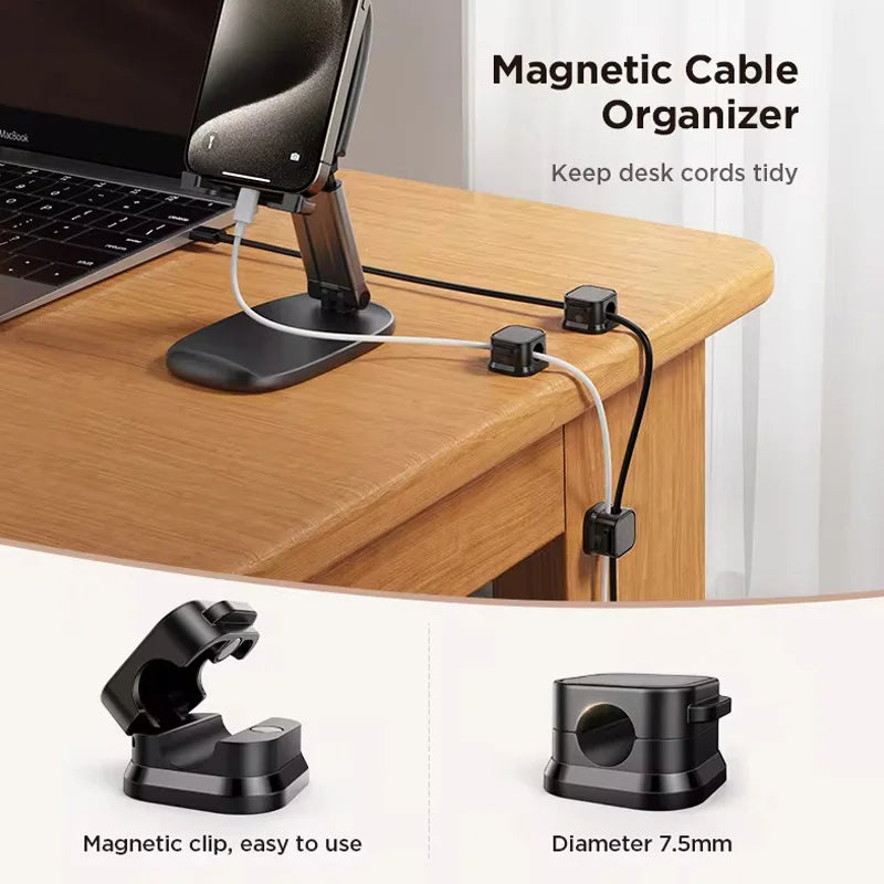 6-Piece Set of Adjustable Magnetic Cable Clips - Innovative Desk Cable Organizer for Efficient Cable Management