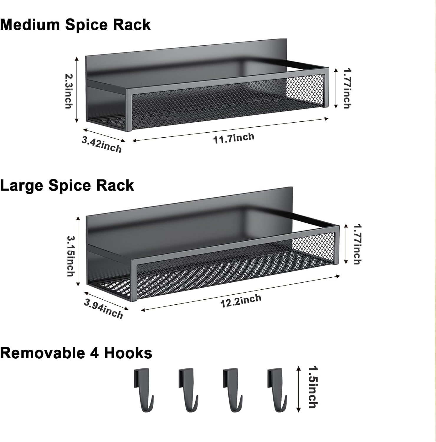 Magnetic Spice Rack Set - 2 Pack with Moveable Hooks for Efficient Kitchen Organization and Storage