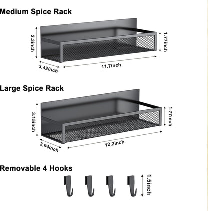 Magnetic Spice Rack Set - 2 Pack with Moveable Hooks for Efficient Kitchen Organization and Storage